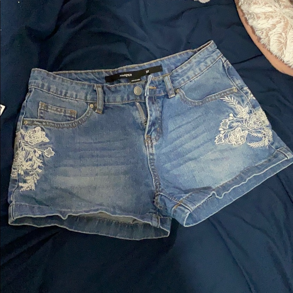 Embroidered Jean Shorts